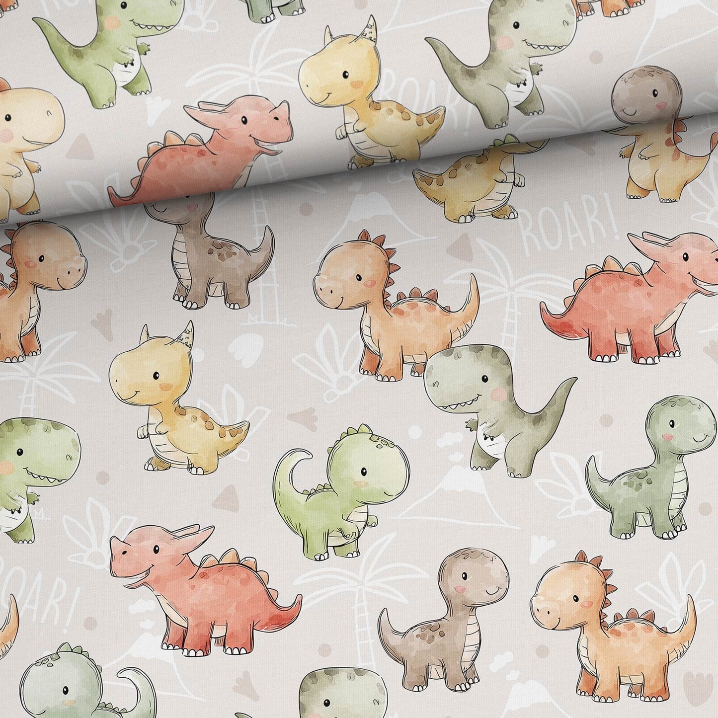 Image with cotton loopback jersey - friendly little dinosaurs 250 g/m² – available at Šarlotes audumi