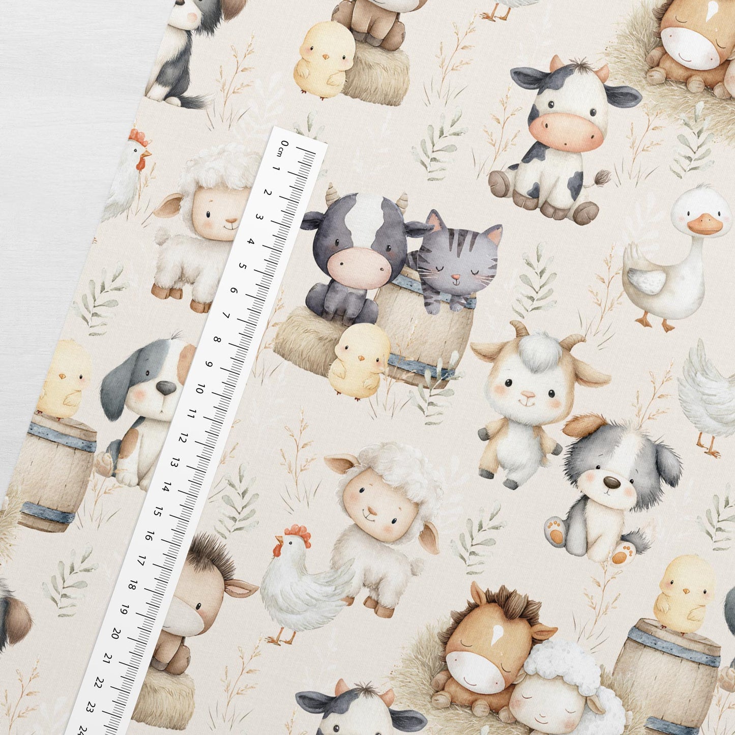 Image of Cotton loopback jersey - cheerful farm friends group 250 g/m² | Design - 02 – available at Šarlotes audumi
