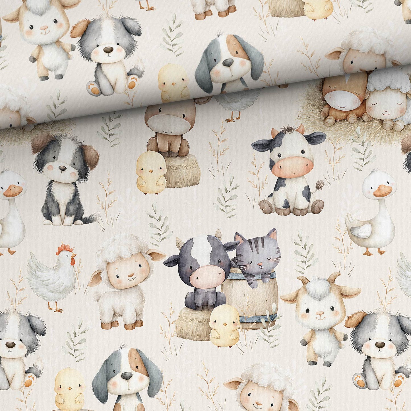 Image of cotton loopback jersey - the fun farm friends crew 250 g/m² | Design - 02 – available at Šarlotes audumi