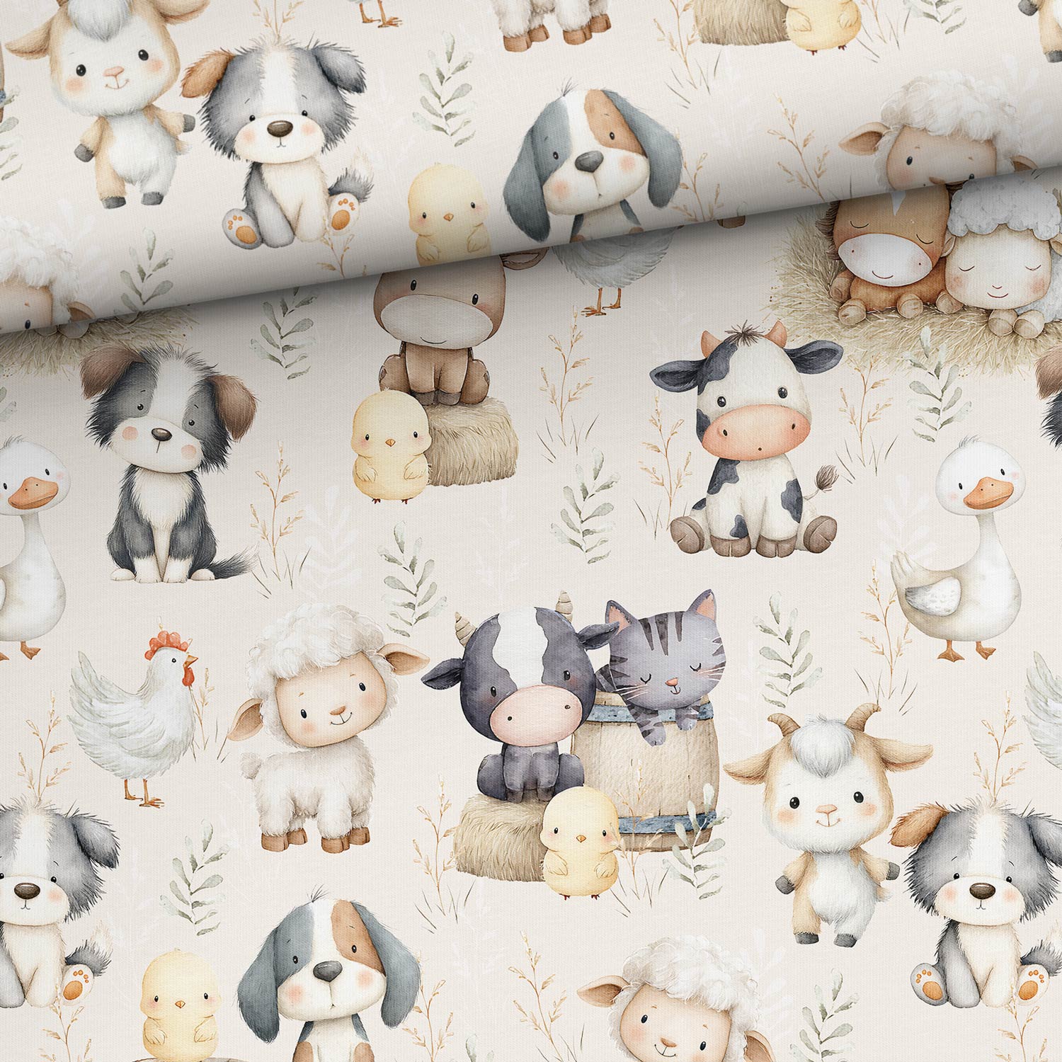 Image of cotton loopback jersey - the fun farm friends crew 250 g/m² | Design - 02 – available at Šarlotes audumi