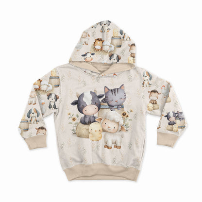 Image of cotton loopback knit - cheerful farm friends group 250 g/m² | Design - 02 – available at Šarlotes audumi