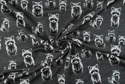 Image of Cotton loopback knit - raccoons 265 g/m² – available at Šarlotes audumi