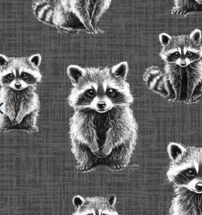 Image of cotton loopback knit - raccoons 265 g/m² – available from Šarlotes audumi