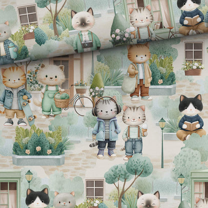 Image of cotton loopback knit - cat life in the city 250 g/m² – available at Charlotte's Fabrics