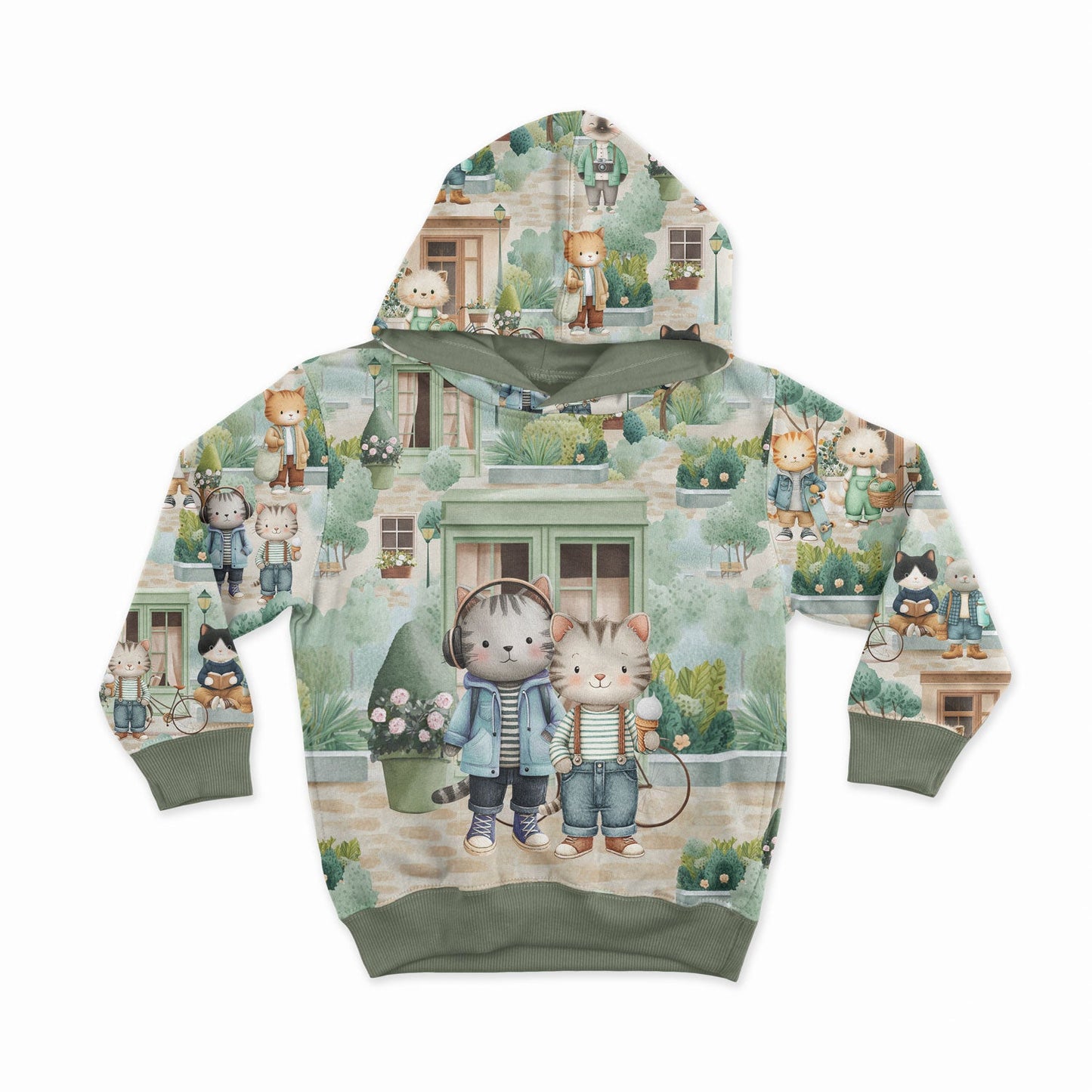 Image with cotton loopback jersey - cat life in the city 250 g/m² – available at Šarlotes audumi