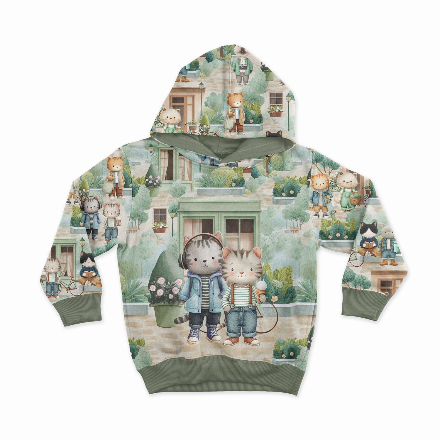 Image with cotton loopback jersey - cat life in the city 250 g/m² – available at Šarlotes audumi