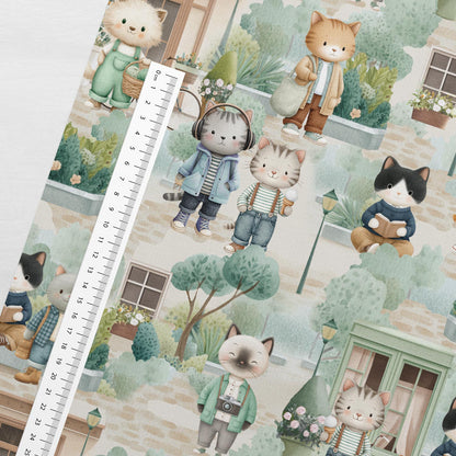 Image of cotton loopback knit - cat life in the city 250 g/m² – available at Šarlotes audumi