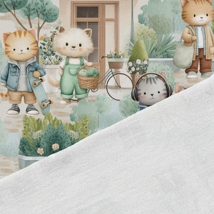 Image with cotton French terry - cat life in the city 250 g/m² – available at Šarlotes audumi