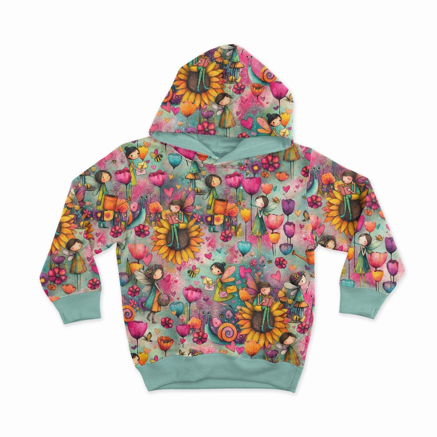 Image of cotton loopback knit - colorful fairies 250 g/m² – available at Šarlotes audumi