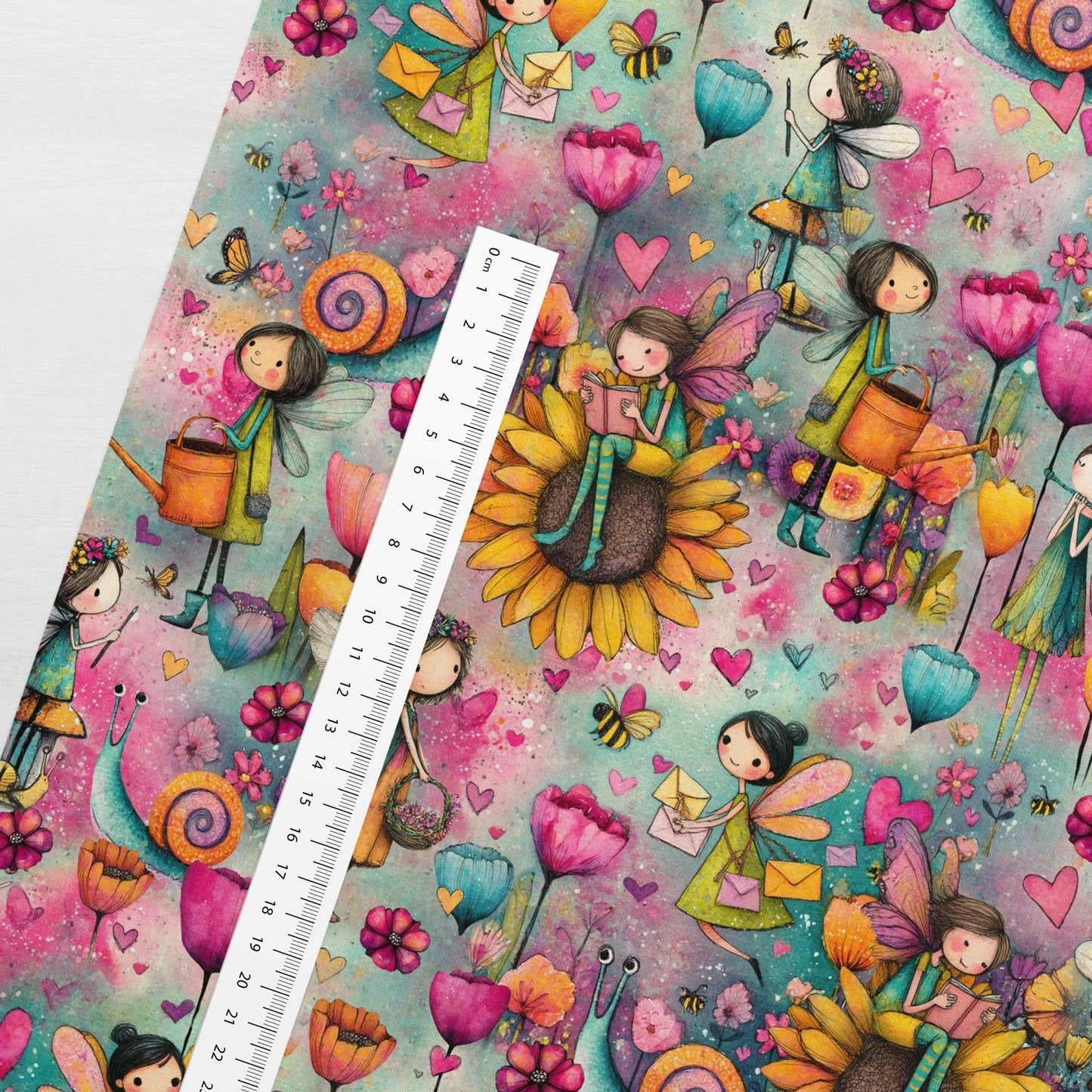 Image with cotton loopback jersey - colorful fairies 250 g/m² – available at Šarlotes audumi
