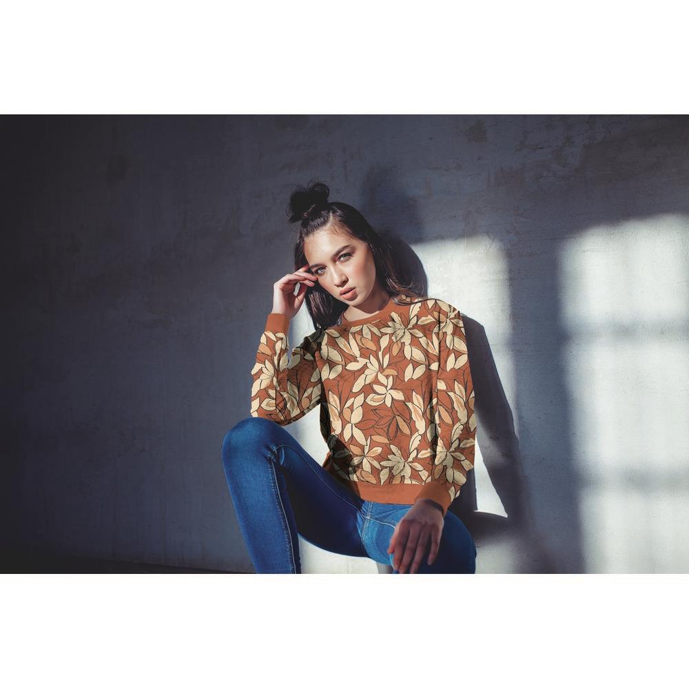 Cotton loopback knit-large flowers on a brown background 225 g/m²