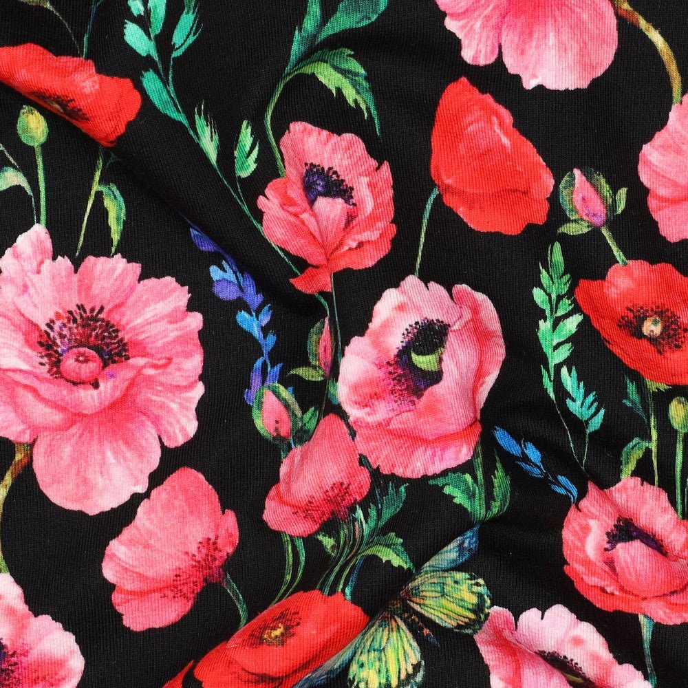 Cotton loopback knit - poppies 230 g/m²