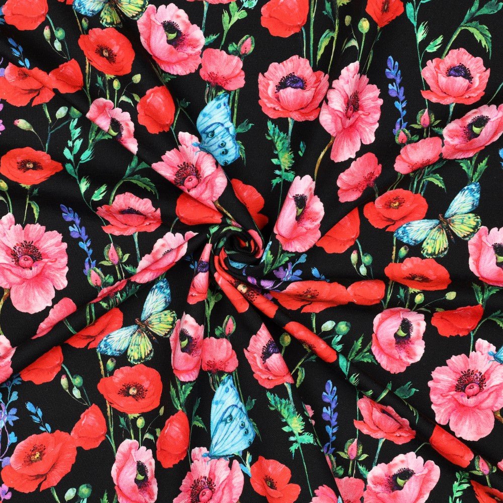 Cotton loop knit - poppies 230 g/m²