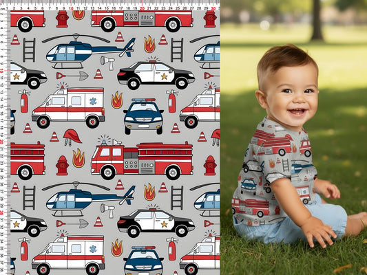 Image of cotton loopback knit fabric - police and firefighters 250 g/m² – available at Šarlote Fabrics