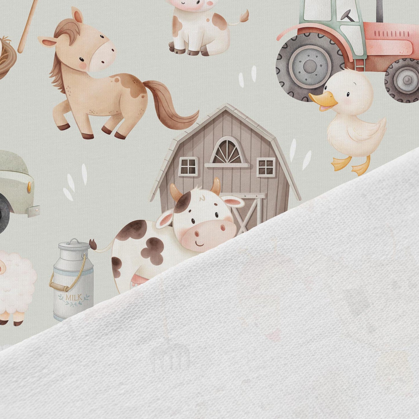 Image of cotton loopback knit - colorful farm life 250 g/m² | Design - 04 – available at Šarlotes audumi