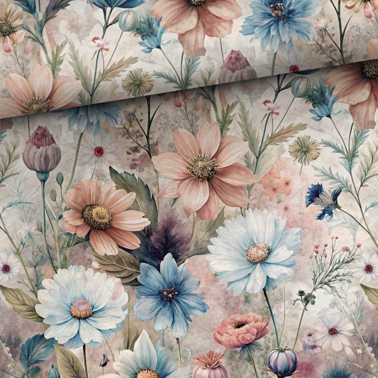 Image of cotton loopback knit fabric - dreamy spring flower meadow 250 g/m² – available at Charlotte's Fabrics