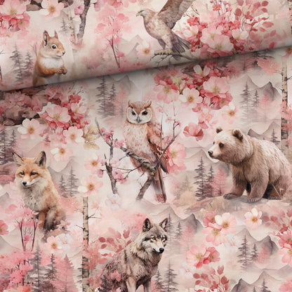 Cotton loopback knit - Pink Forest Fairy Tale 250 g/m² – available at Charlotte's Fabrics