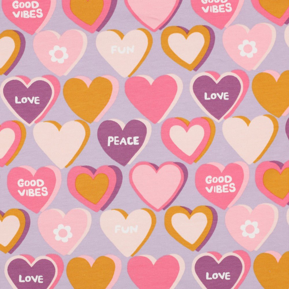 Cotton loop-knit fabric - hearts 225 g/m²