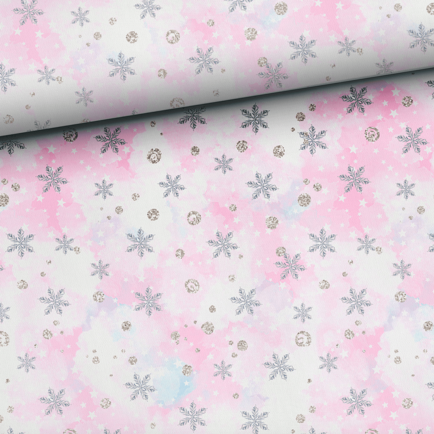 Cotton loopback knit - snowflakes 250 g/m²