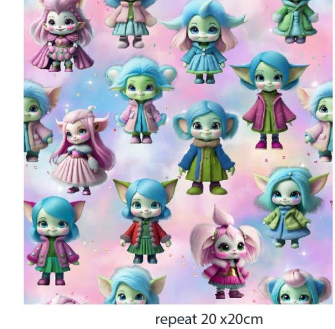 Cotton loopback jersey - troll girls 250 g/m²