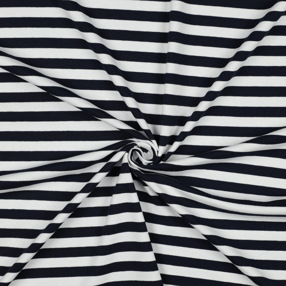 Cotton loopback knit - dark blue stripes 190 g/m²