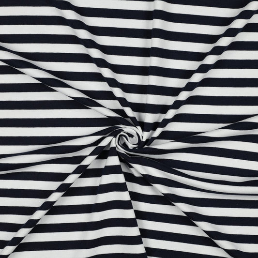 Cotton loopback knit - dark blue stripes 190 g/m²
