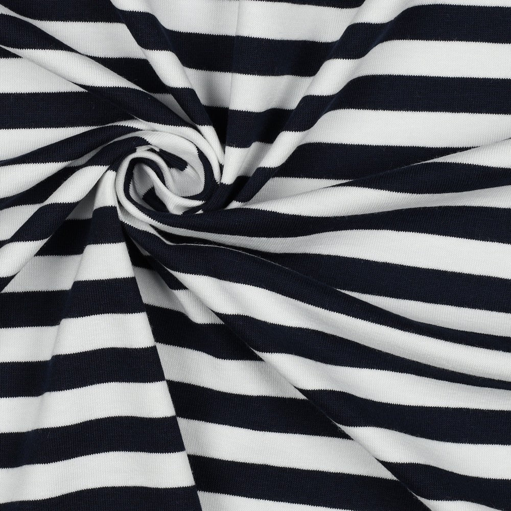 Cotton loopback knit - dark blue stripes 190 g/m²