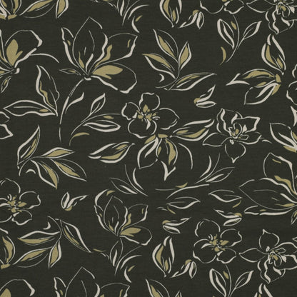 Cotton loopback knit - flowers on a dark green background 225 g/m²