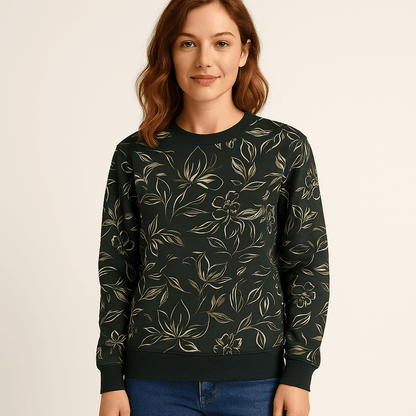 Cotton loopback knit - flowers on a dark green background 225 g/m²