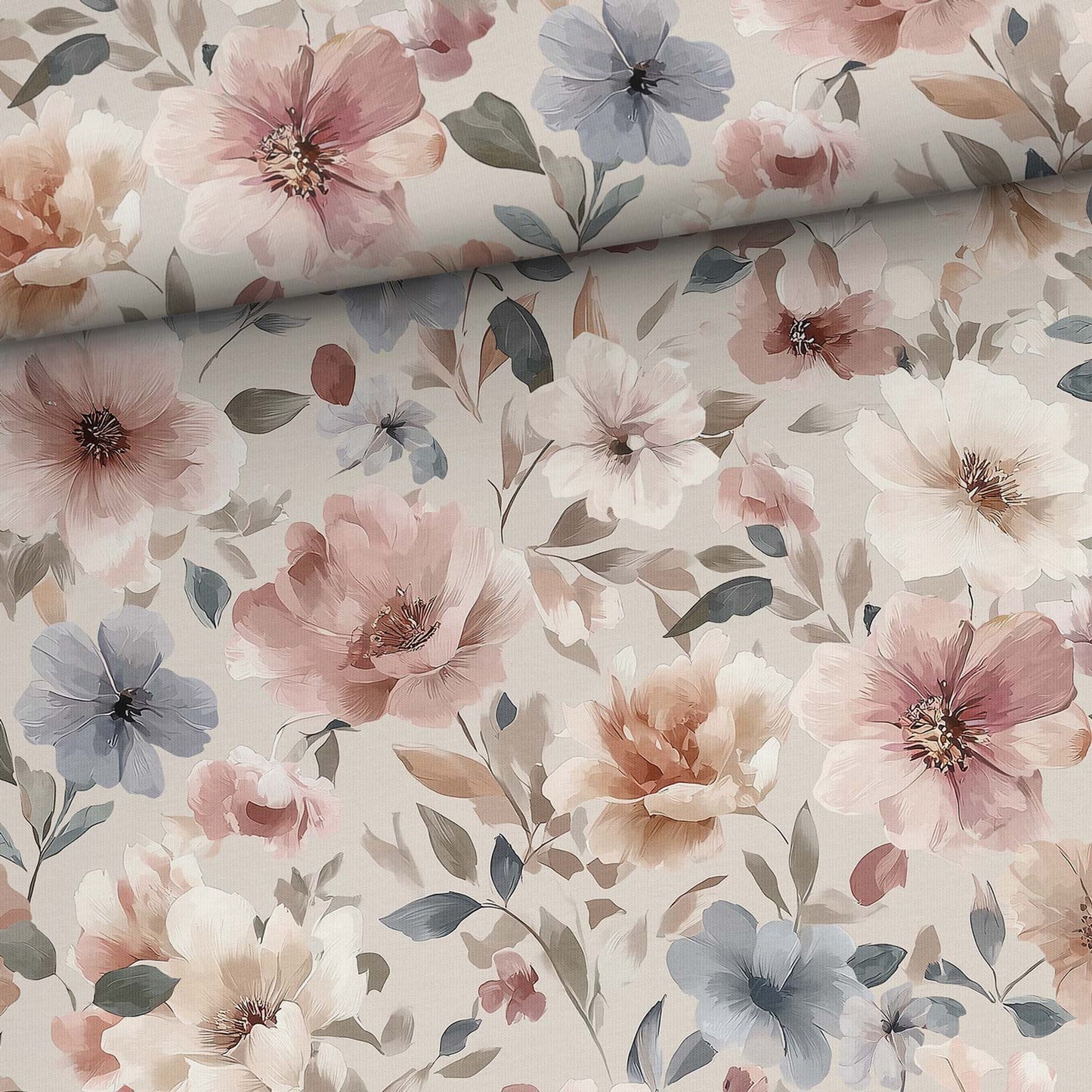 Image with cotton loopback knit - floral harmony 250 g/m² – available at Šarlotes audumi