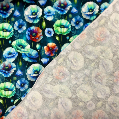 Cotton loopback knit - blue poppies 260 g/m²