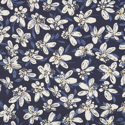 Cotton loopback knit - blue floral pattern 225 g/m²