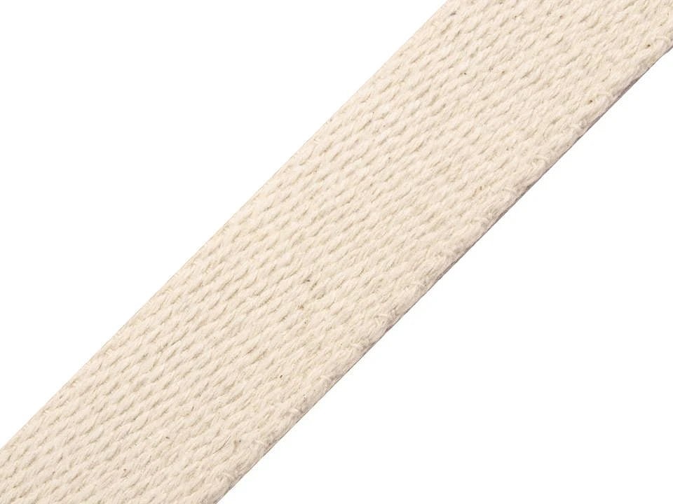 Cotton ribbon for bags, straps 25 mm - natural