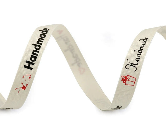 Cotton ribbon with Handmade inscription | 10 mm, 22.5 m