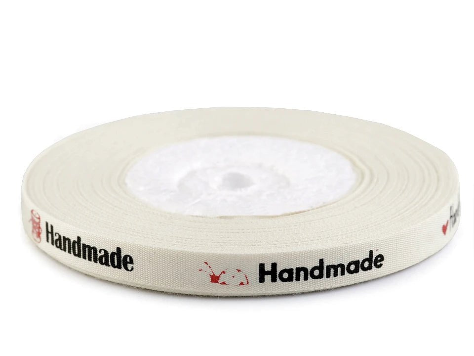 Cotton ribbon with the word Handmade | 10 mm, 22,5 m