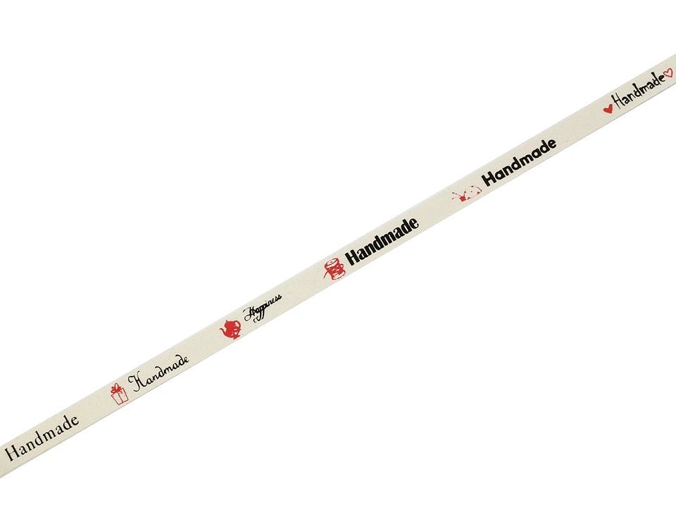 Cotton ribbon with Handmade inscription | 10 mm, 22.5 m
