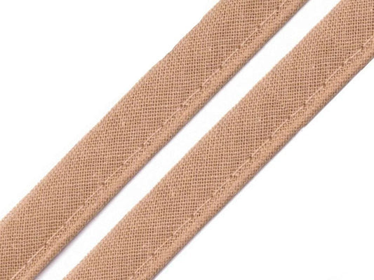 Cotton ribbon with cord 12 mm - light brown