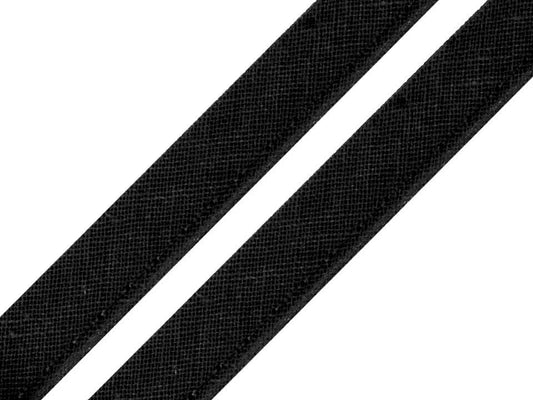 Cotton ribbon with cord 12 mm - black