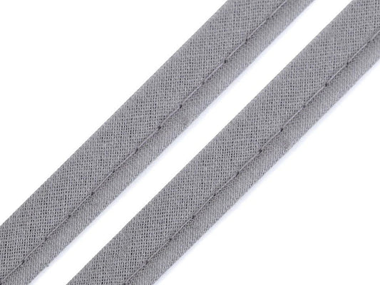 Cotton ribbon with cord 12 mm - grey