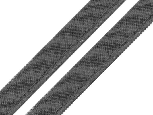 Cotton ribbon with cord 12 mm - dark grey