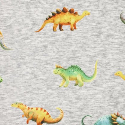 Zdjęcie z bawełnianej ocieplanej dzianiny | Alpen fleece-dinozaury na szarym – dostępny online Šarlotes audumi