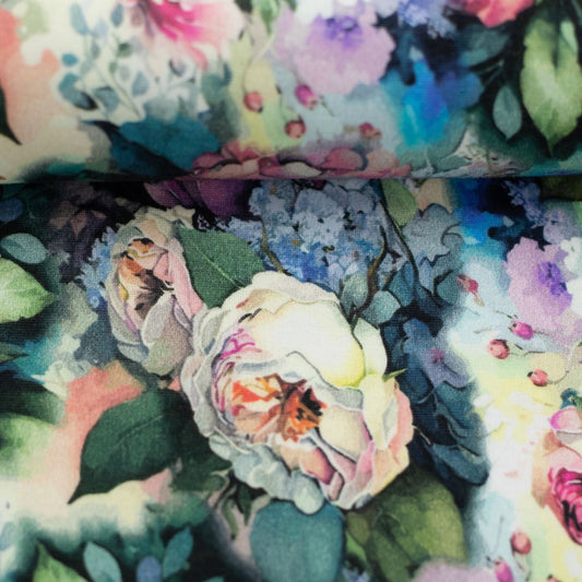Cotton fleece-lined knit|Alpen fleece| - peonies 300 g/m²