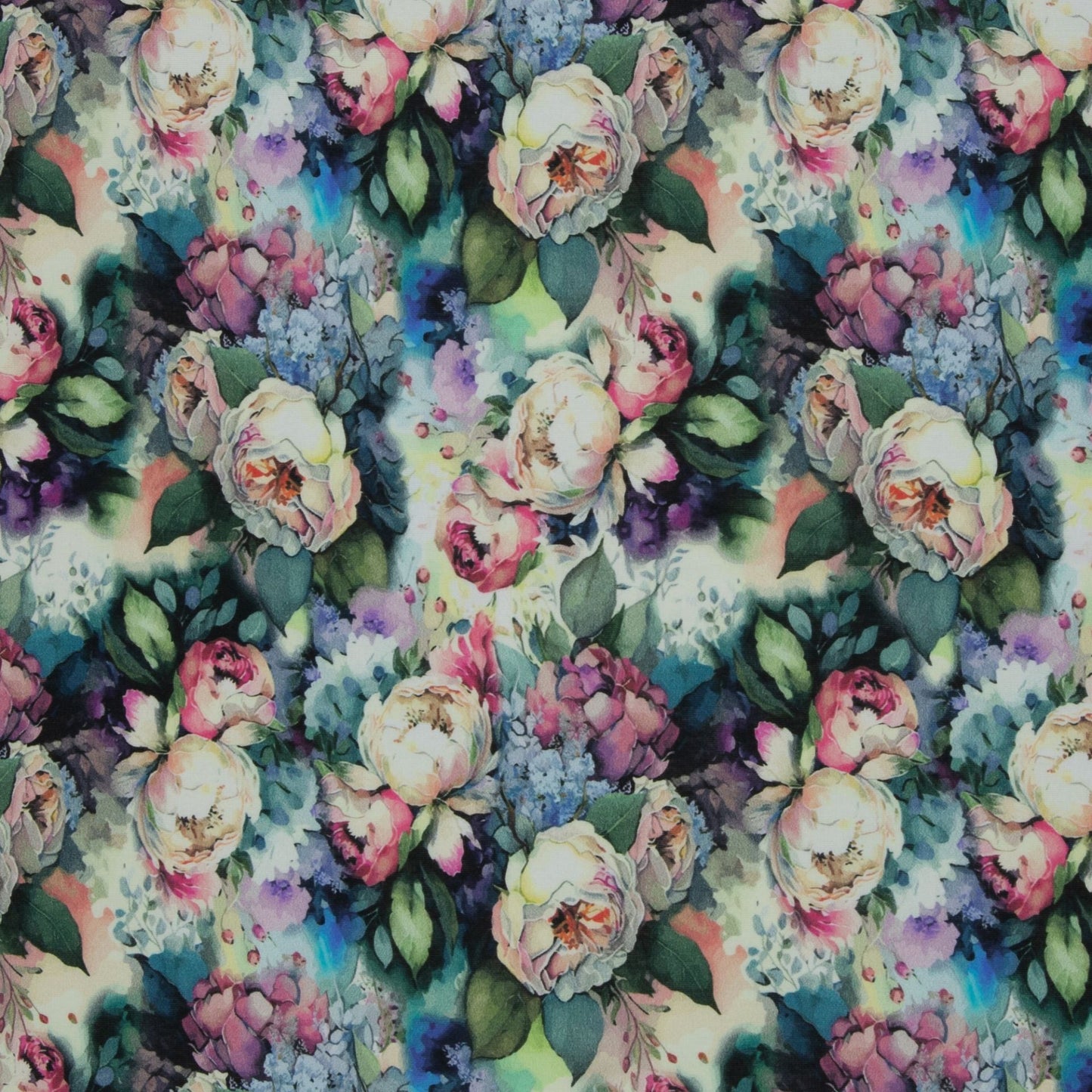 Insulated cotton knitwear|Alpen fleece| - peonies 300 g/m²