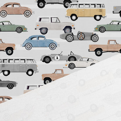 Image of cotton jersey - cars in light grey tones 200 g/m² – available at Šarlotes audumi