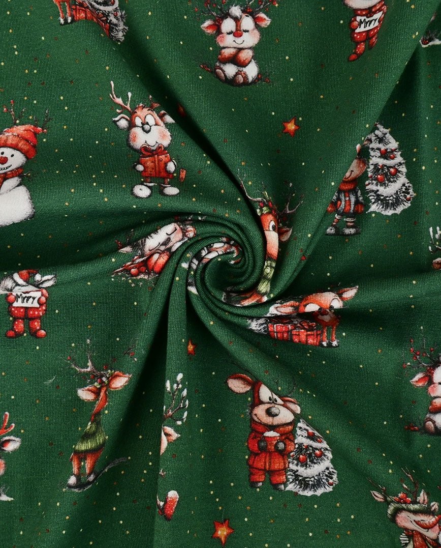 Image of cotton jersey deer waiting for Christmas – available online at Šarlotes audumi