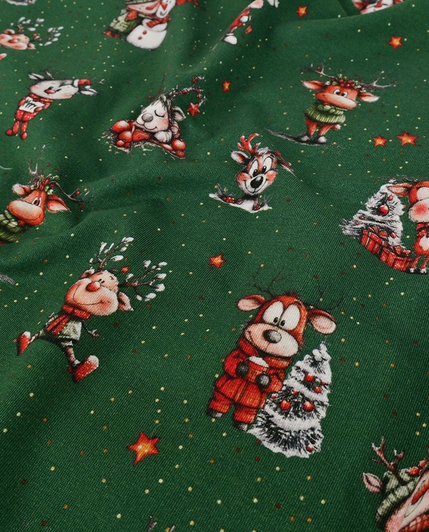 Image of cotton jersey with deer waiting for Christmas – available online at Šarlotes audumi