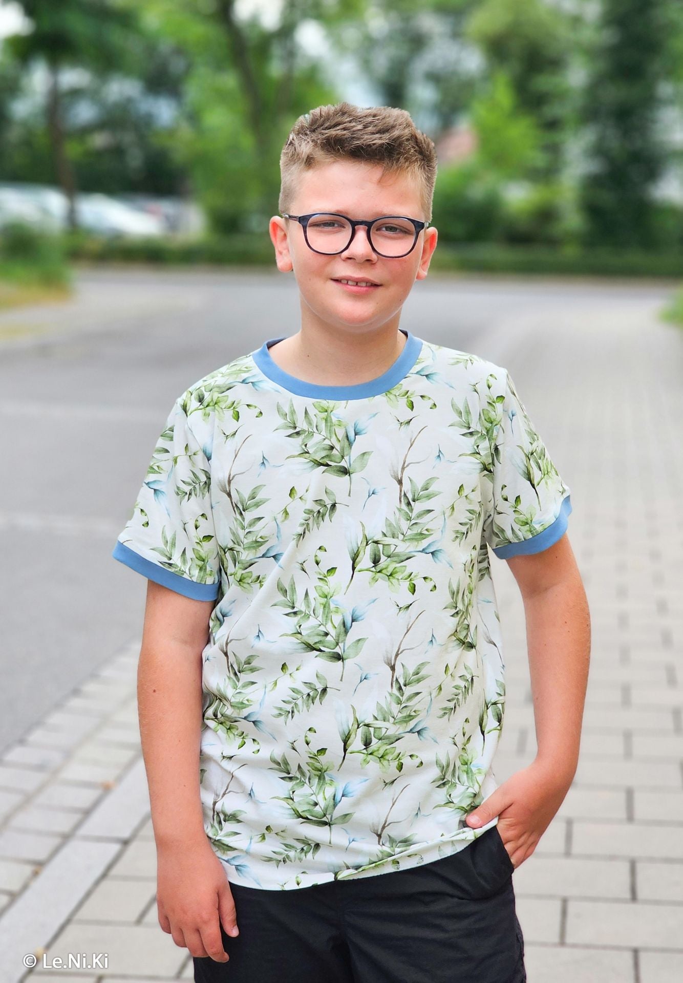 Dzianina bawełniana - gałązki eukaliptusa 200 g/m²