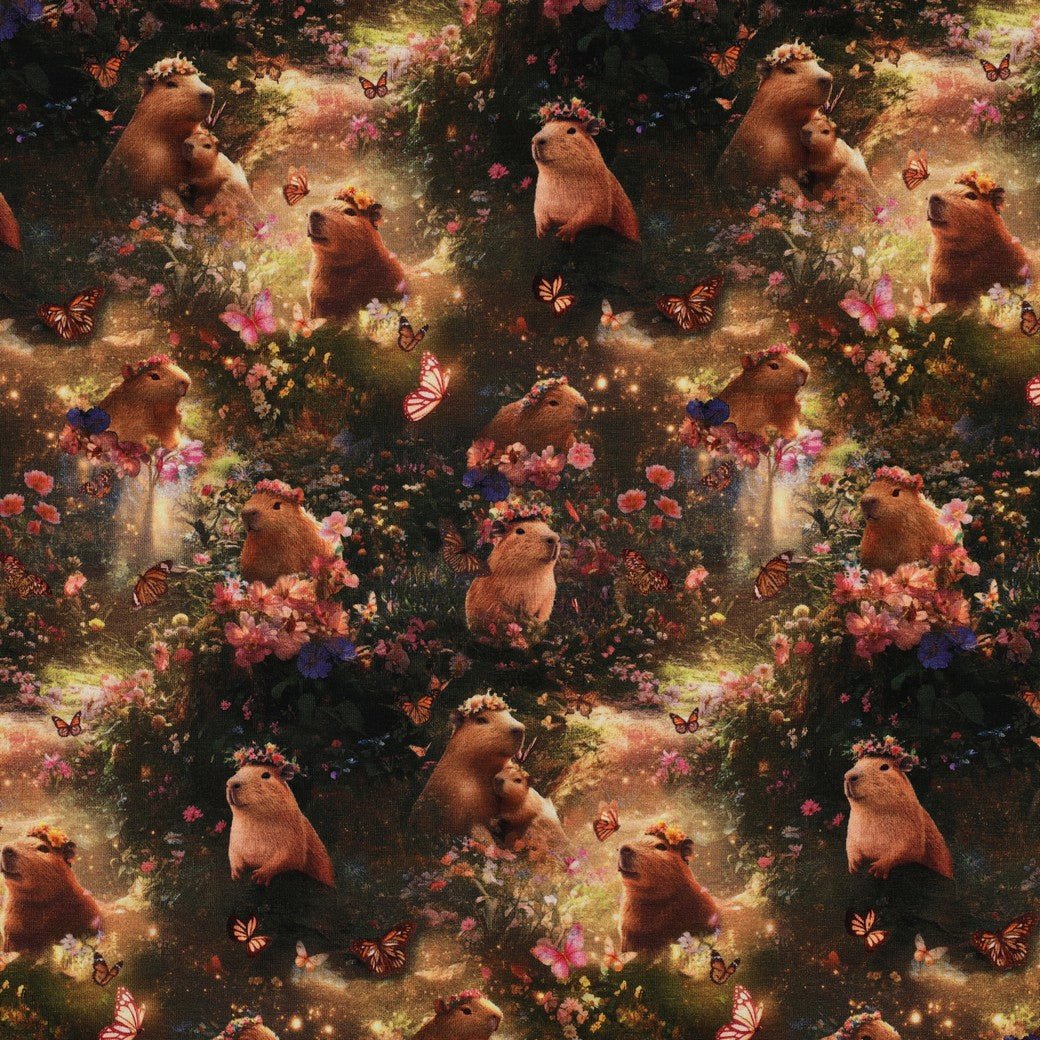 Image of cotton jersey - capybaras 200 g/m² – available at Šarlotes audumi