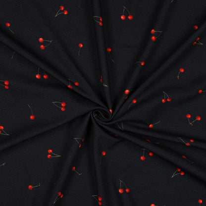 Image with Cotton jersey - cherries on dark blue 200 g/m² – available at Charlotte’s fabrics