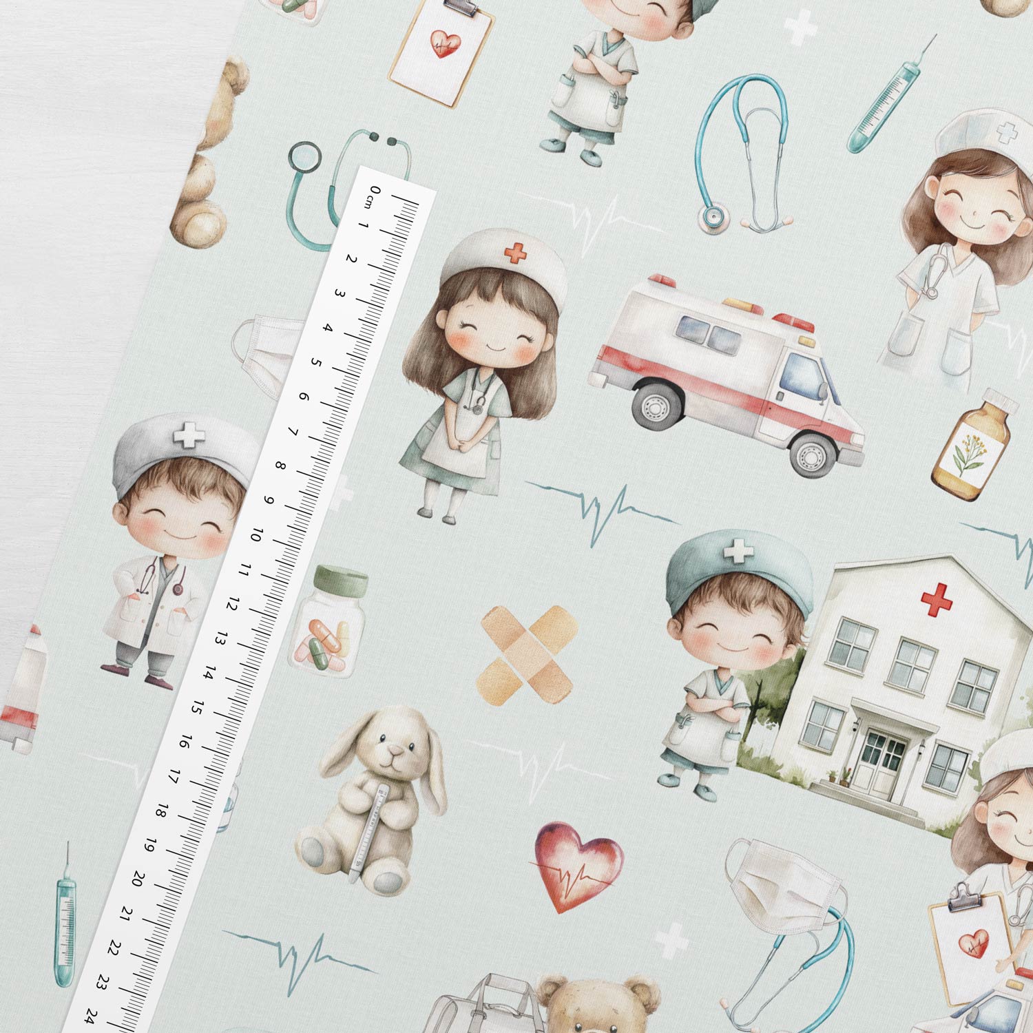 Image of cotton jersey - little doctors 200 g/m² – available at Šarlotes audumi